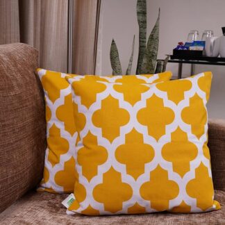 Wonderwrap Cotton Cushion Cover Set Of 2 - Sofa Pillow Cover 24 By 24 Inches Living Room Cushion Covers, Yellow, 250 TC