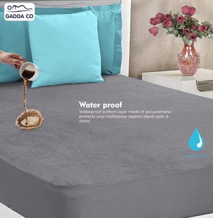 Wonderwatch CO Premium Waterproof Mattress Protector Cover | Terry Cotton Bed Protector, Single Bed - 72 X 36, 6 X 3 Feet - 2 to 10 inch - Grey - Image 2