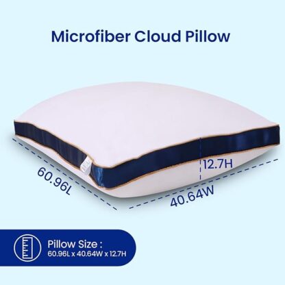 Wonderwrap Microfiber Bed Pillow for Sleeping - Down Alternative Ultra soft Cotton Washable Pillow with Satin Gusset, Soft Pillow with Blue Decorative Stripes - King (Pack of 3)) - Image 6