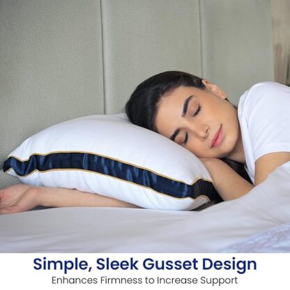 Wonderwrap Microfiber Bed Pillow for Sleeping - Down Alternative Ultra soft Cotton Washable Pillow with Satin Gusset, Soft Pillow with Blue Decorative Stripes - King (Pack of 3)) - Image 4