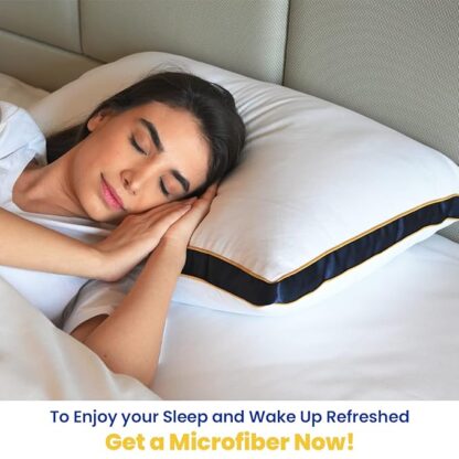 Wonderwrap Microfiber Bed Pillow for Sleeping - Down Alternative Ultra soft Cotton Washable Pillow with Satin Gusset, Soft Pillow with Blue Decorative Stripes - King (Pack of 3)) - Image 2