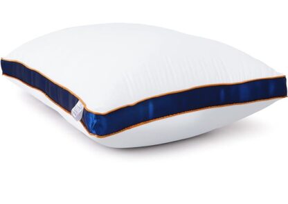 Wonderwrap Microfiber Bed Pillow for Sleeping - Down Alternative Ultra soft Cotton Washable Pillow with Satin Gusset, Soft Pillow with Blue Decorative Stripes - King (Pack of 3))